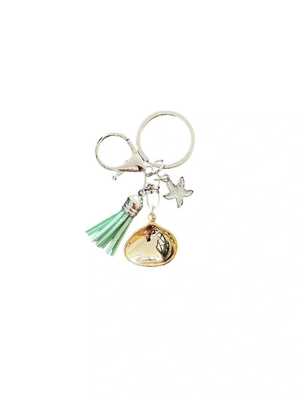 Clam Shell Light Green Starfish Faux Leather Tassel 2